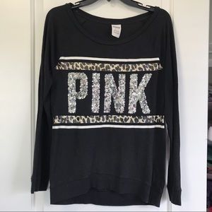 💕PINK leopard bling Long sleeve top💕